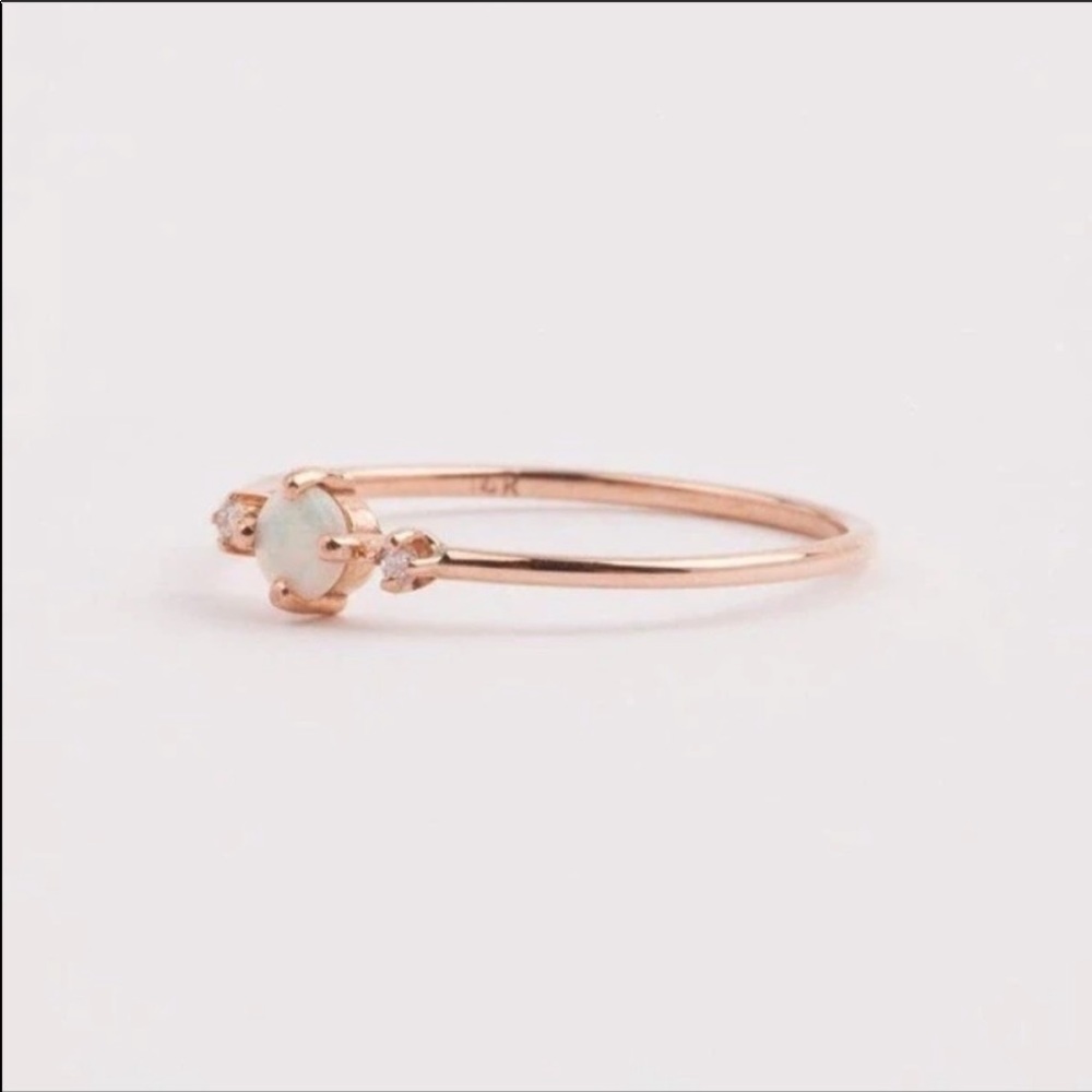 Dainty Opal & CZ ring on 14k Rose Gold over Silver - Picture 4 of 5